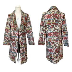 Nostalgia Woven Tapestry Southwest Aztec Open Front Jacket Blazer Small